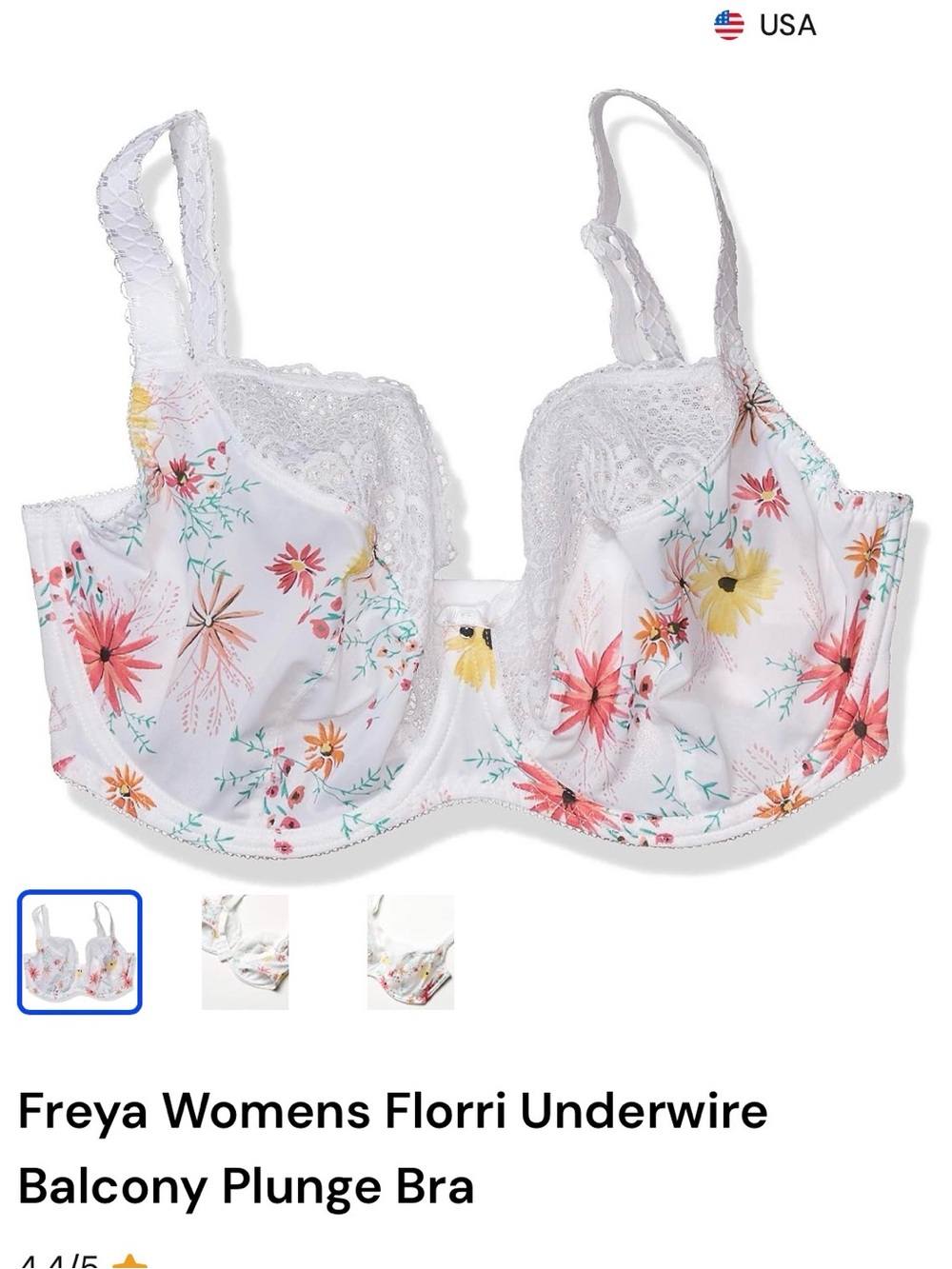 Freya Womens Florri Underwire Balcony Plunge Bra Sz32I White Floral